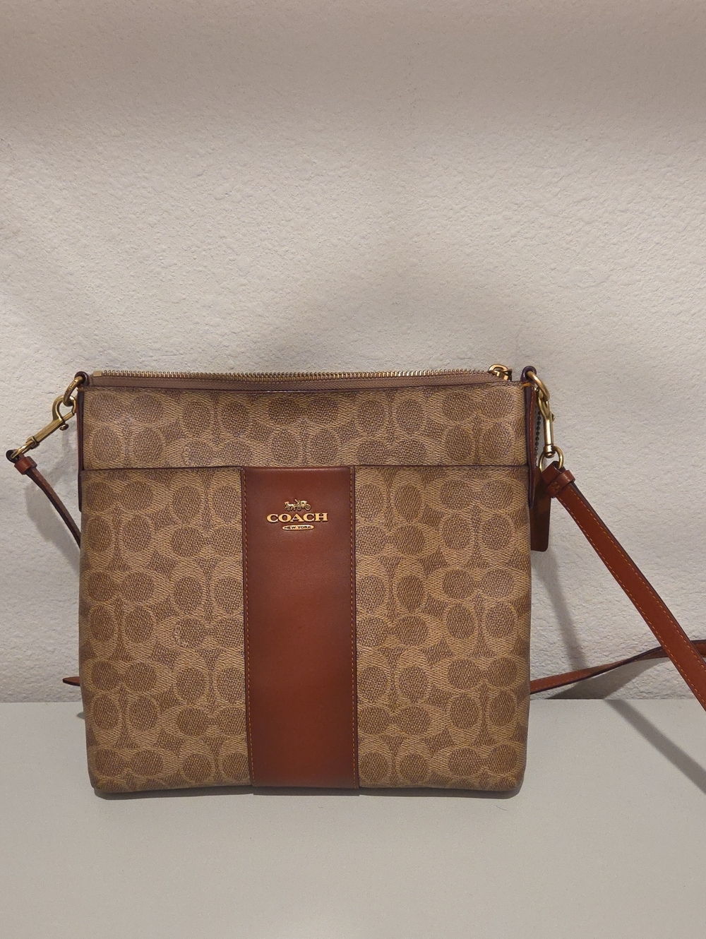 Coach Tan/Brown Signature Crossbody Messenger Bag